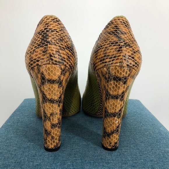 Chloe Yellow Orange/Brown Two-tone Snake Skin Elaphe Pumps size 11 - Picture 5 of 15